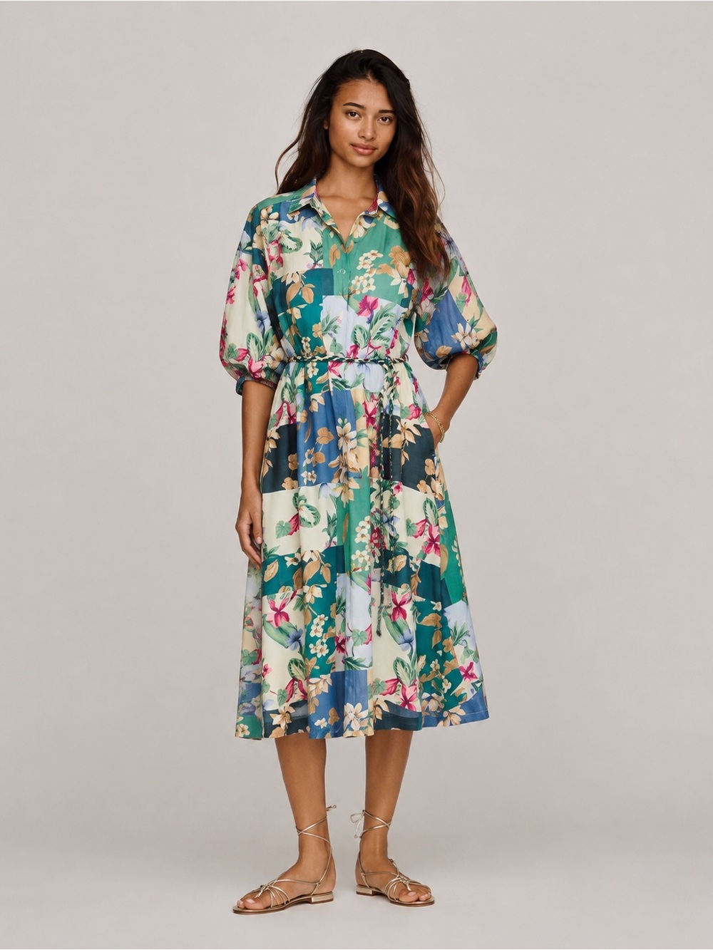 NWT Tommy Bahama Hightide Tropical Floral Belted Midi Shirt Dress Size M
